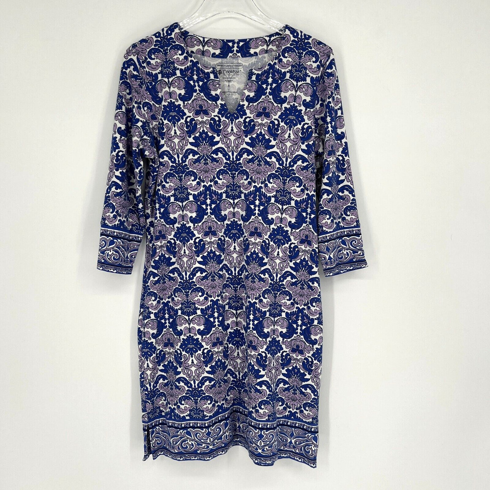 Coolibar Dress‎ Womens S Oceanside Tunic UPF 50+ Purple Blue VNeck Floral